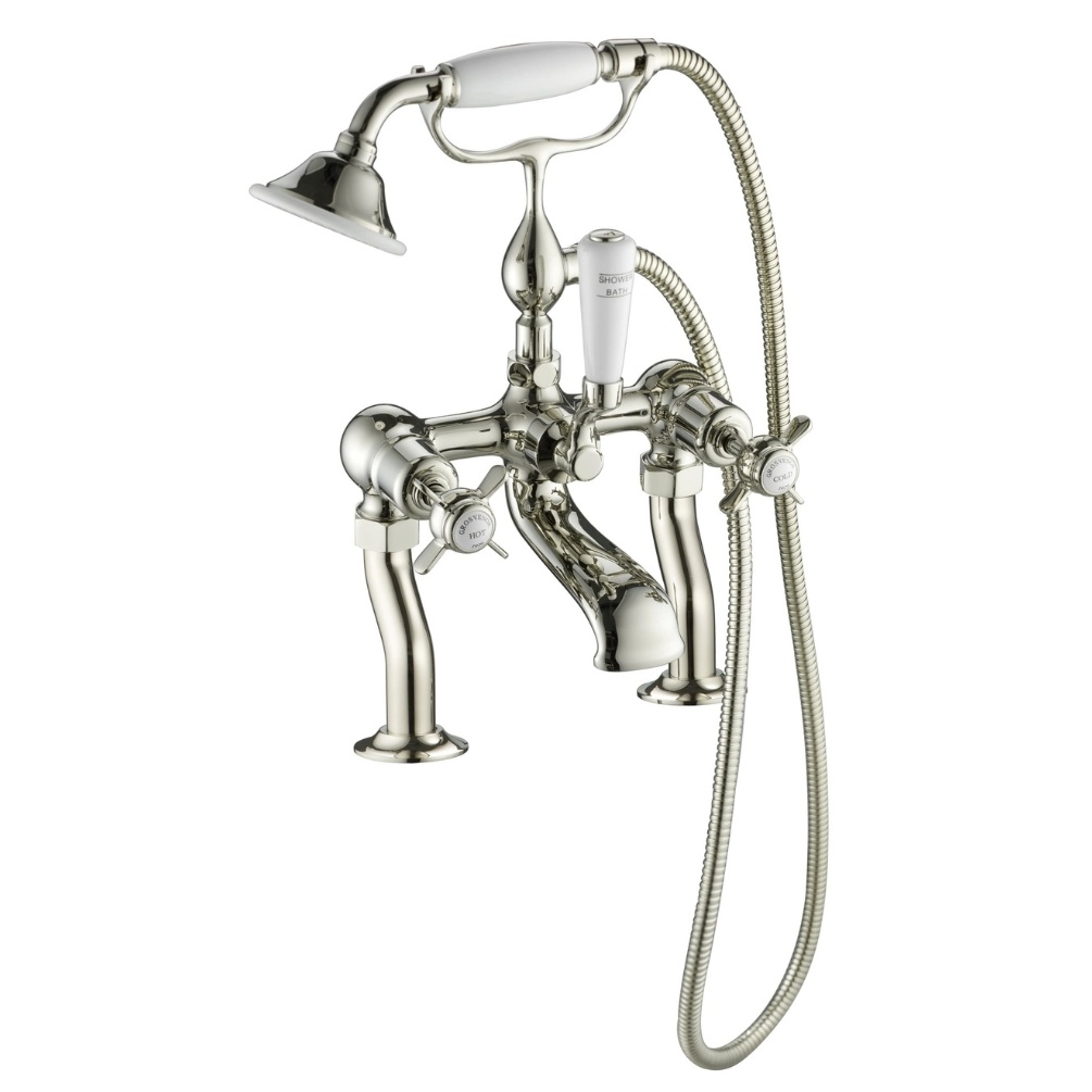 JTP Grosvenor Pinch Nickel Deck Mounted Bath Shower Mixer with Kit Cut Out